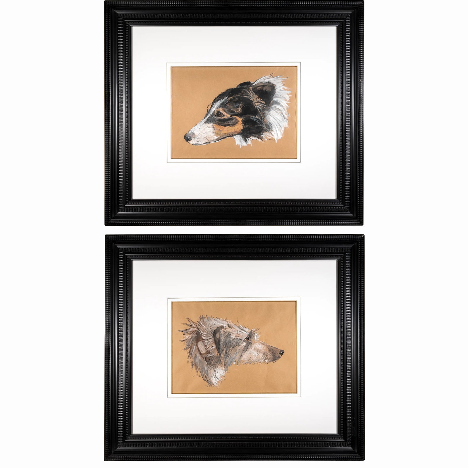 Early 20th Century Wolfhound Portrait Mixed-Media Drawings on Paper, Framed - a Pair - 4