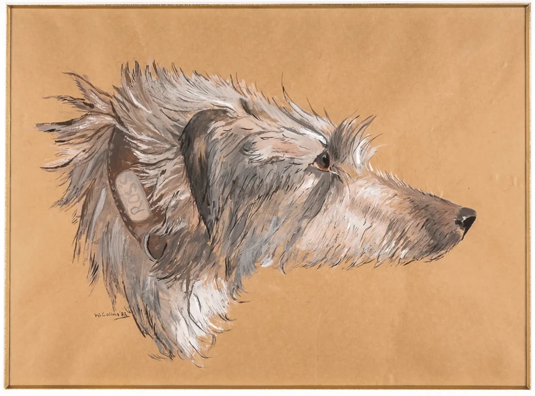 Early 20th Century Wolfhound Portrait Mixed-Media Drawings on Paper, Framed - a Pair - 5