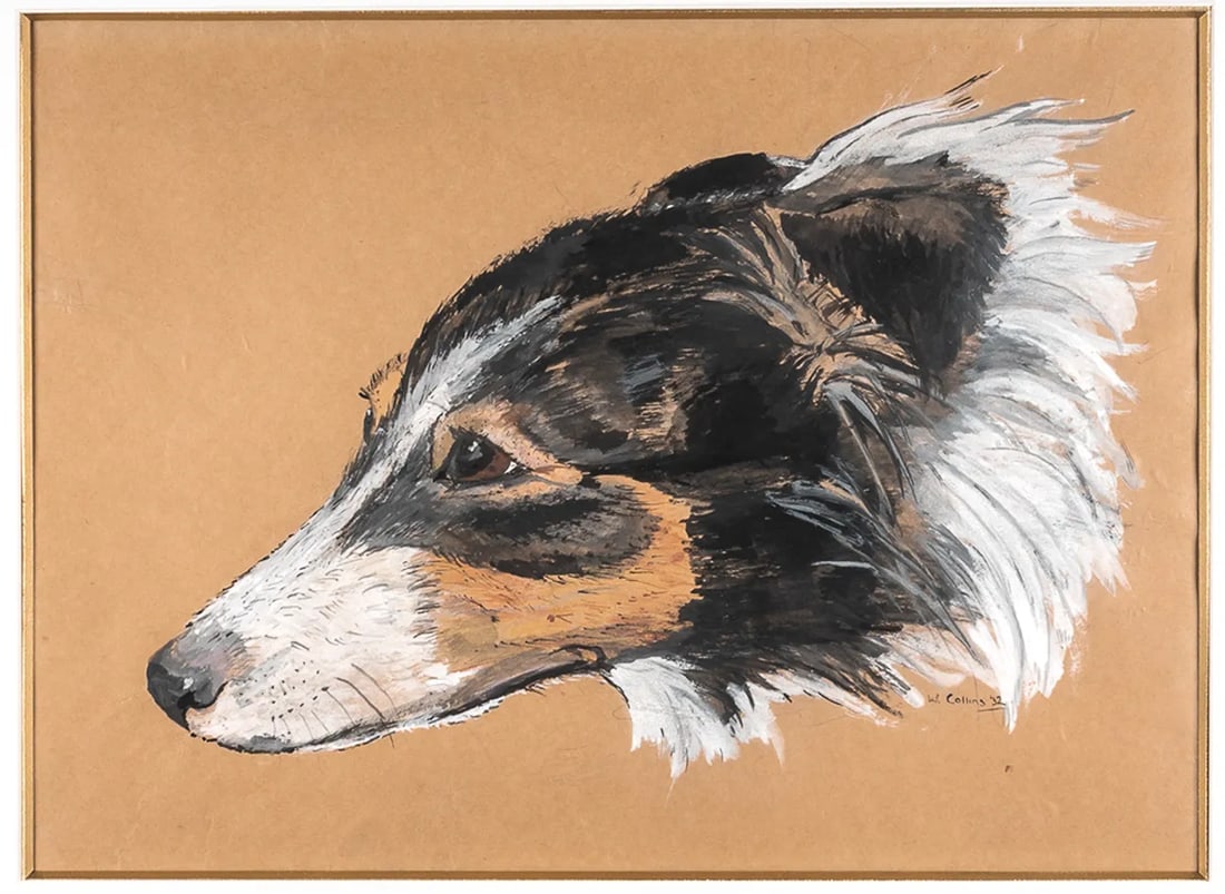 Early 20th Century Wolfhound Portrait Mixed-Media Drawings on Paper, Framed - a Pair - 6