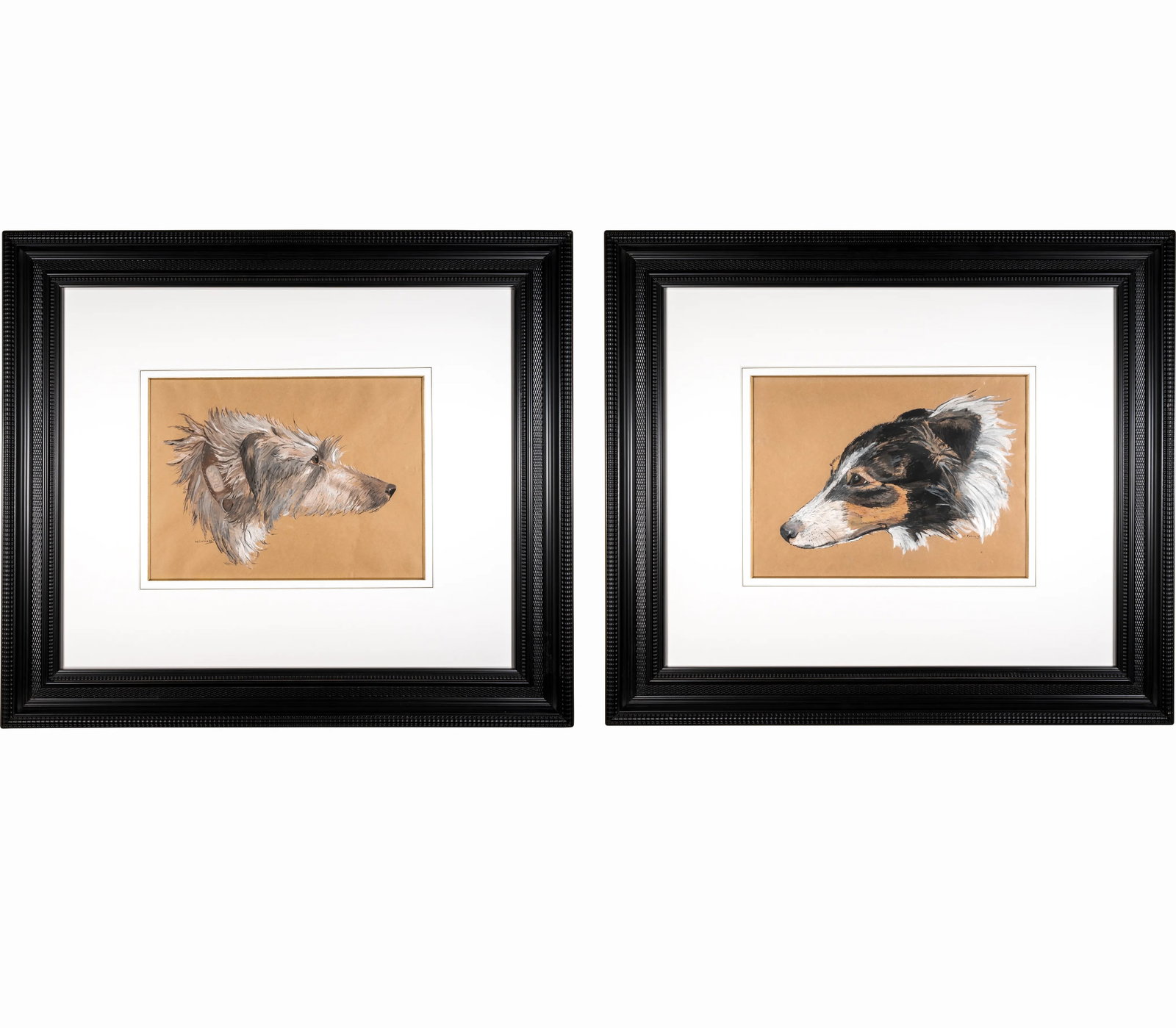 Early 20th Century Wolfhound Portrait Mixed-Media Drawings on Paper, Framed - a Pair - 7