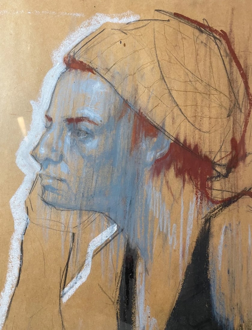 1990s Original Hett Mixed Media Pastel Acrylic Ink Drawing Painting Lady Pop Portrait - 3