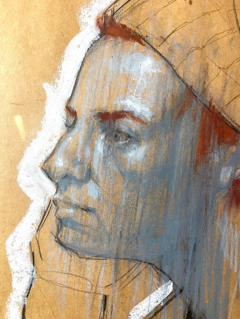 1990s Original Hett Mixed Media Pastel Acrylic Ink Drawing Painting Lady Pop Portrait - 4
