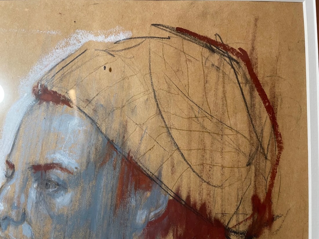 1990s Original Hett Mixed Media Pastel Acrylic Ink Drawing Painting Lady Pop Portrait - 5