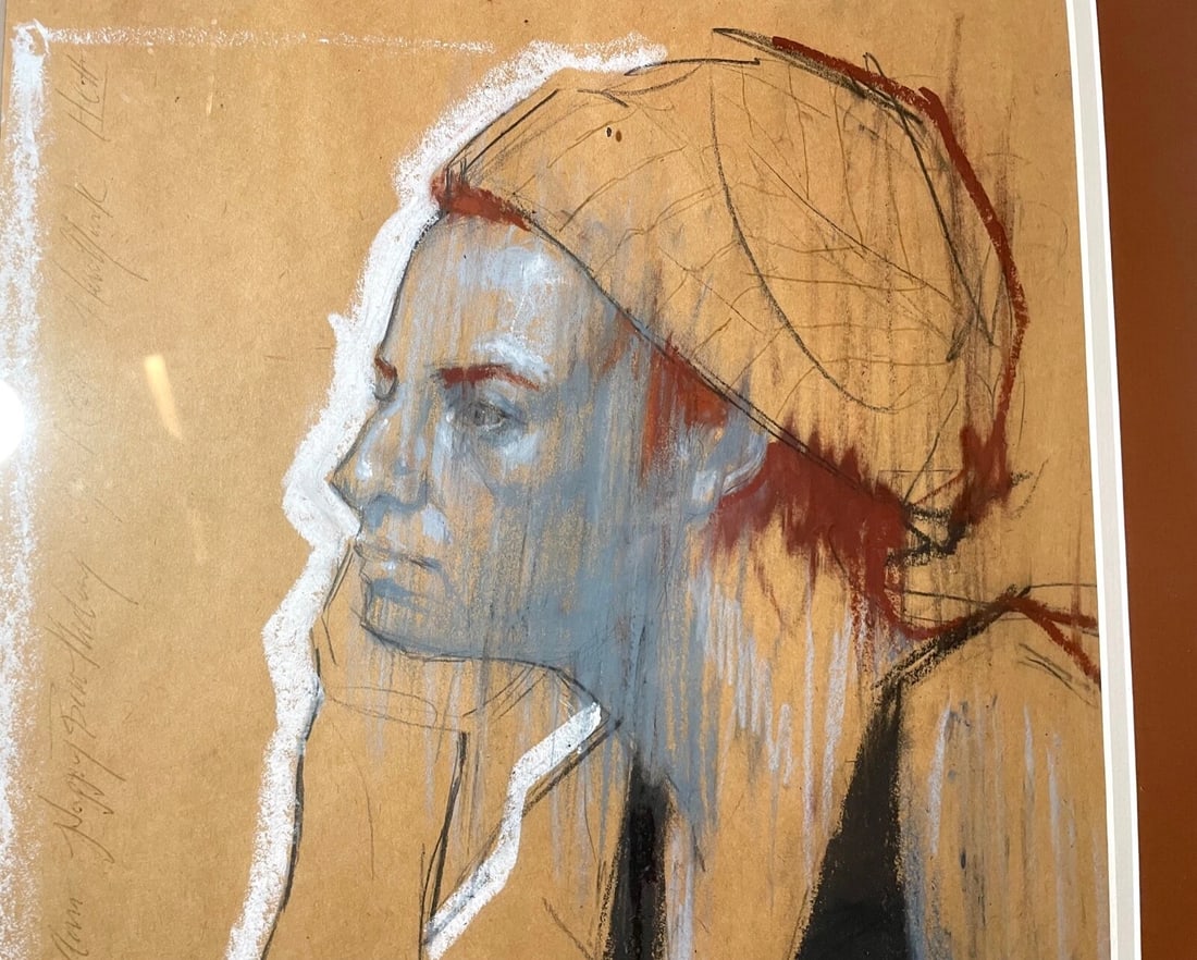 1990s Original Hett Mixed Media Pastel Acrylic Ink Drawing Painting Lady Pop Portrait - 6