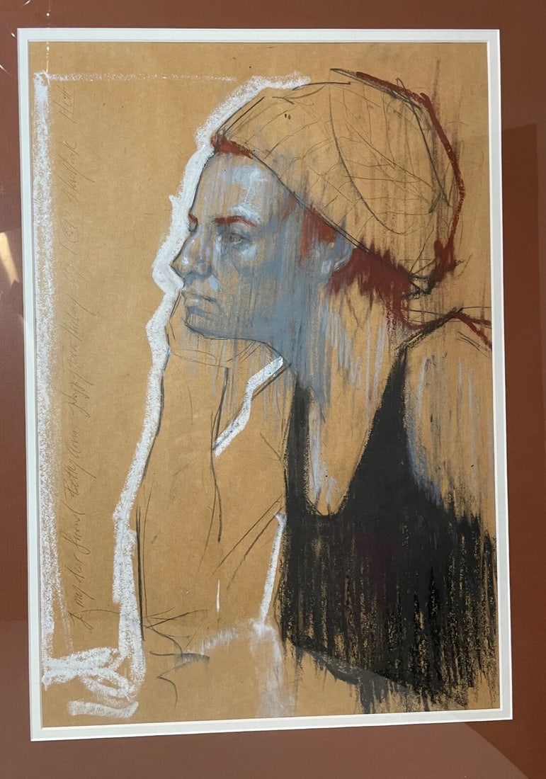 1990s Original Hett Mixed Media Pastel Acrylic Ink Drawing Painting Lady Pop Portrait - 7