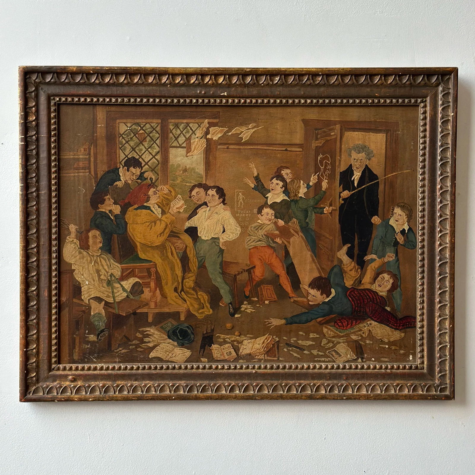 Antique Oil on Board Painting After Henry James Richter's "The Village School in an Uproar," Circa L - 3