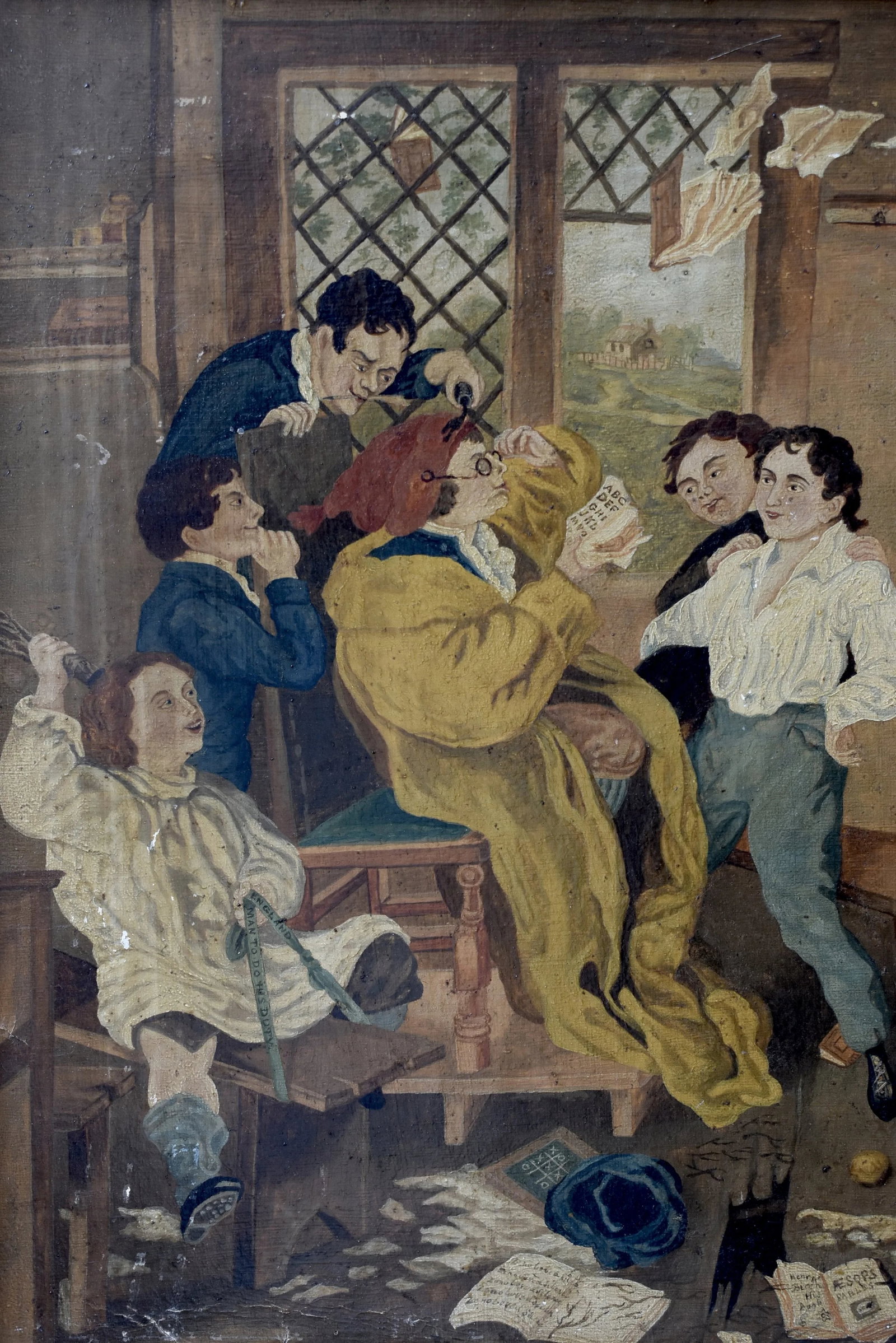 Antique Oil on Board Painting After Henry James Richter's "The Village School in an Uproar," Circa L - 4