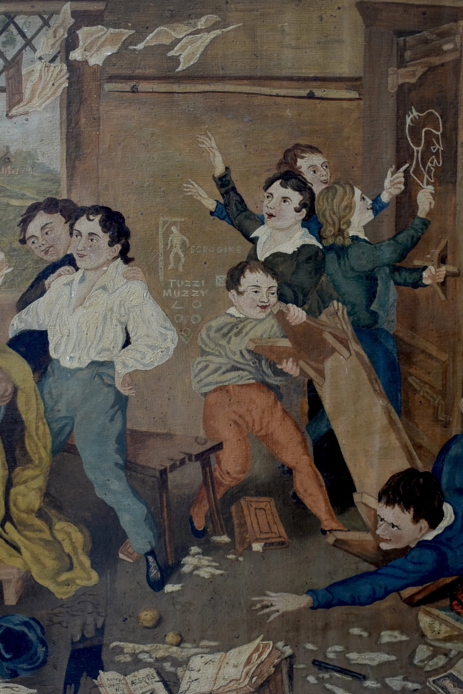 Antique Oil on Board Painting After Henry James Richter's "The Village School in an Uproar," Circa L - 8