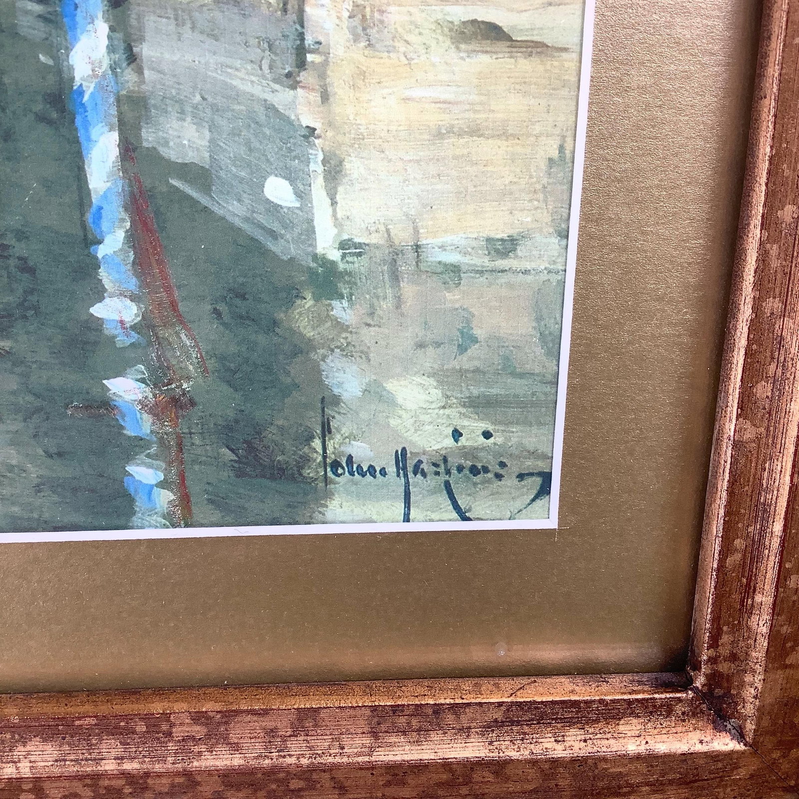 Vintage European Canal Scene in Ornate Gilt Wood Frame - 10