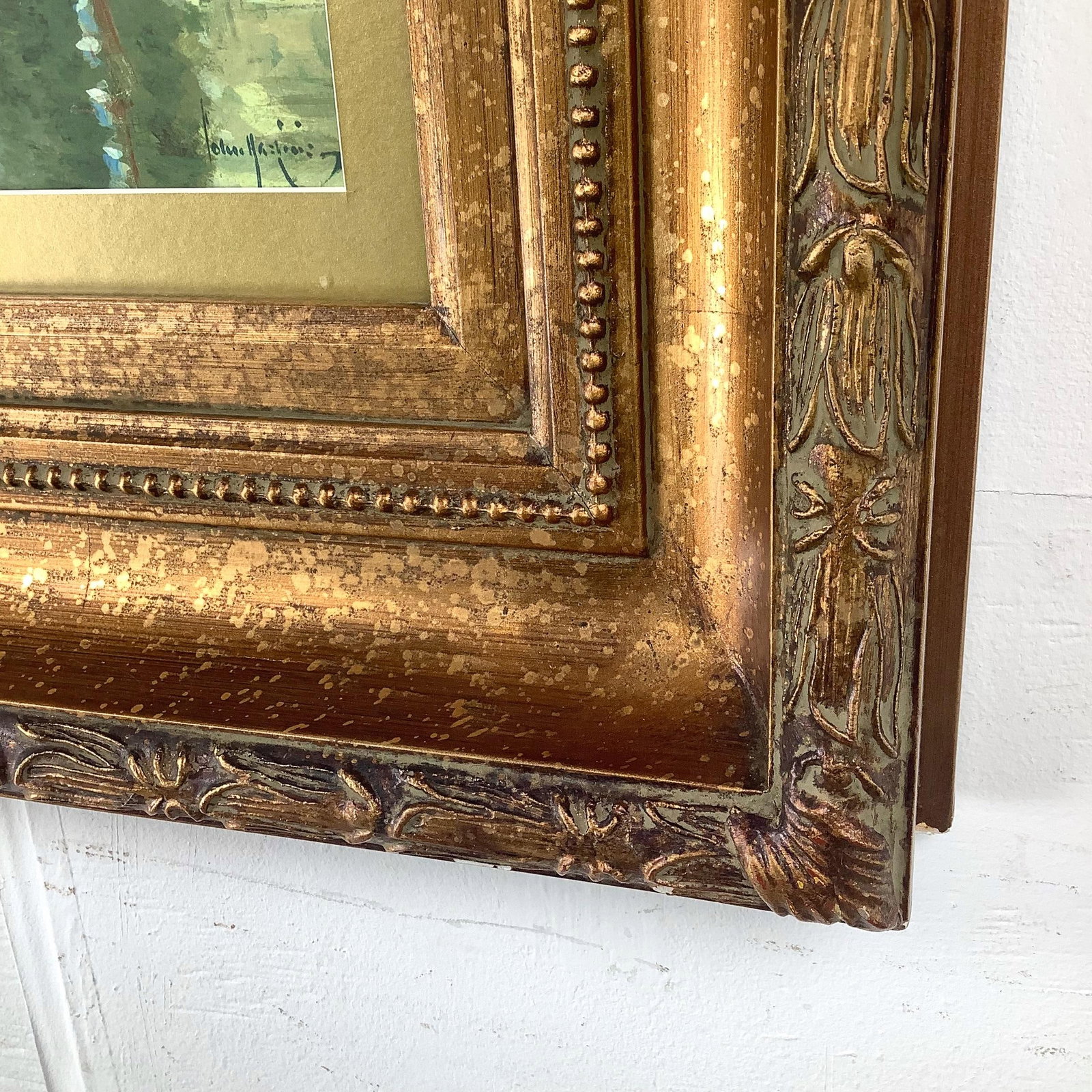 Vintage European Canal Scene in Ornate Gilt Wood Frame - 12