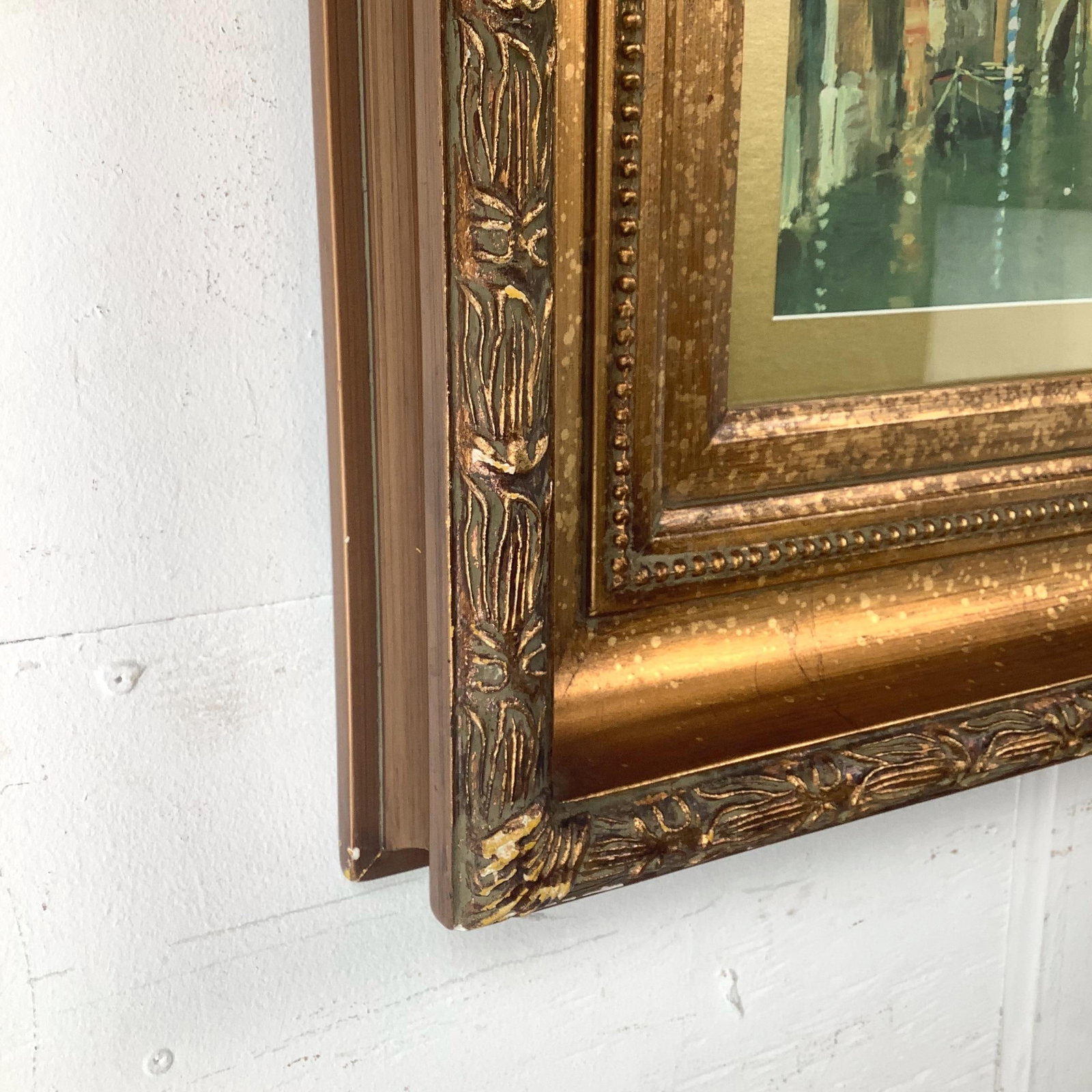Vintage European Canal Scene in Ornate Gilt Wood Frame - 8
