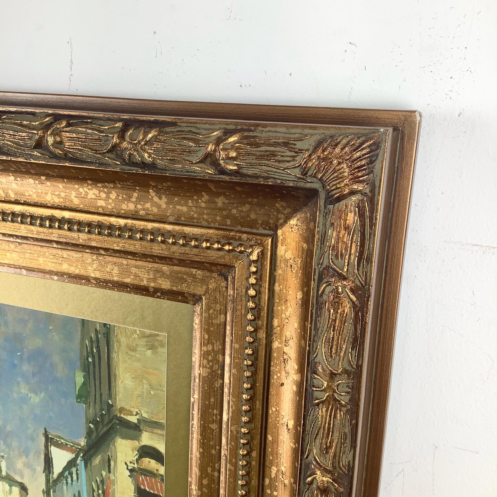 Vintage European Canal Scene in Ornate Gilt Wood Frame - 9