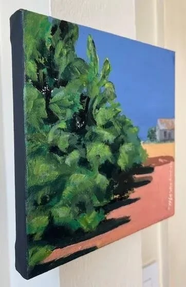 "The Outermost" Contemporary Impressionist Landscape of Green Trees on a Peach Ground by Mill Valley - 2
