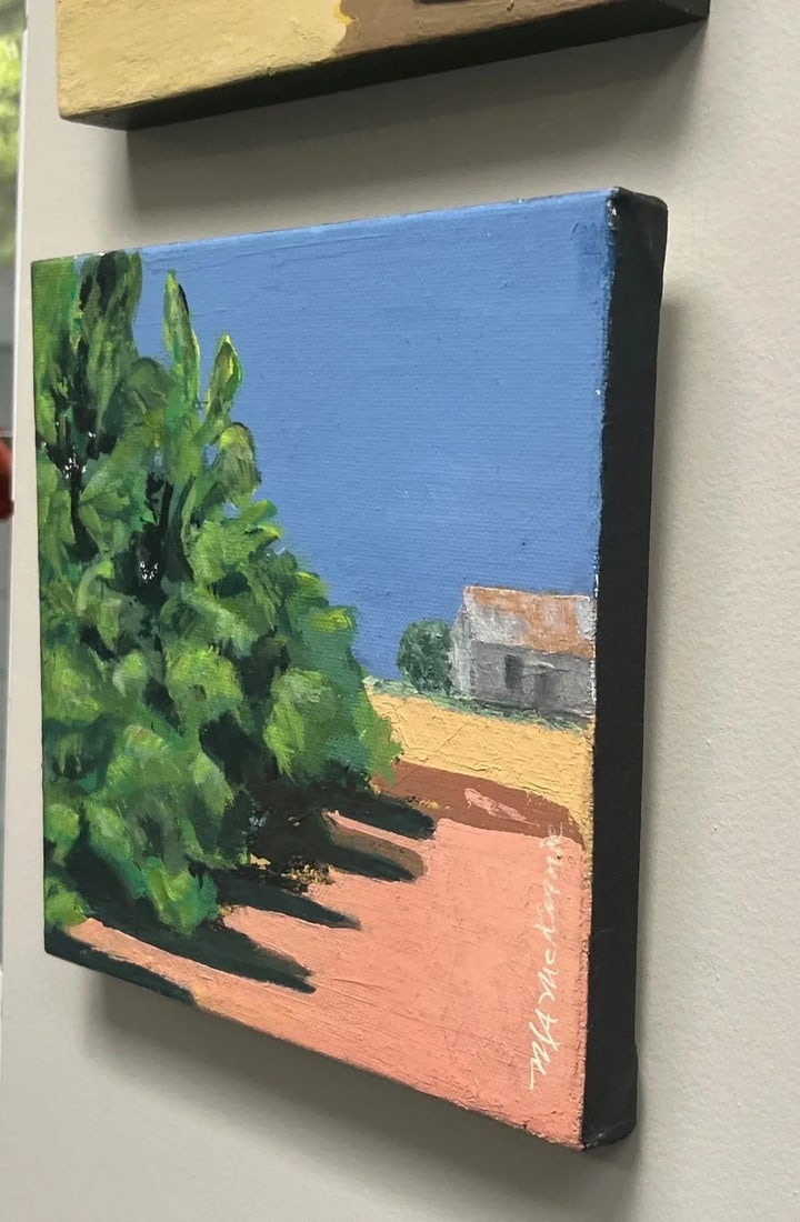 "The Outermost" Contemporary Impressionist Landscape of Green Trees on a Peach Ground by Mill Valley - 3