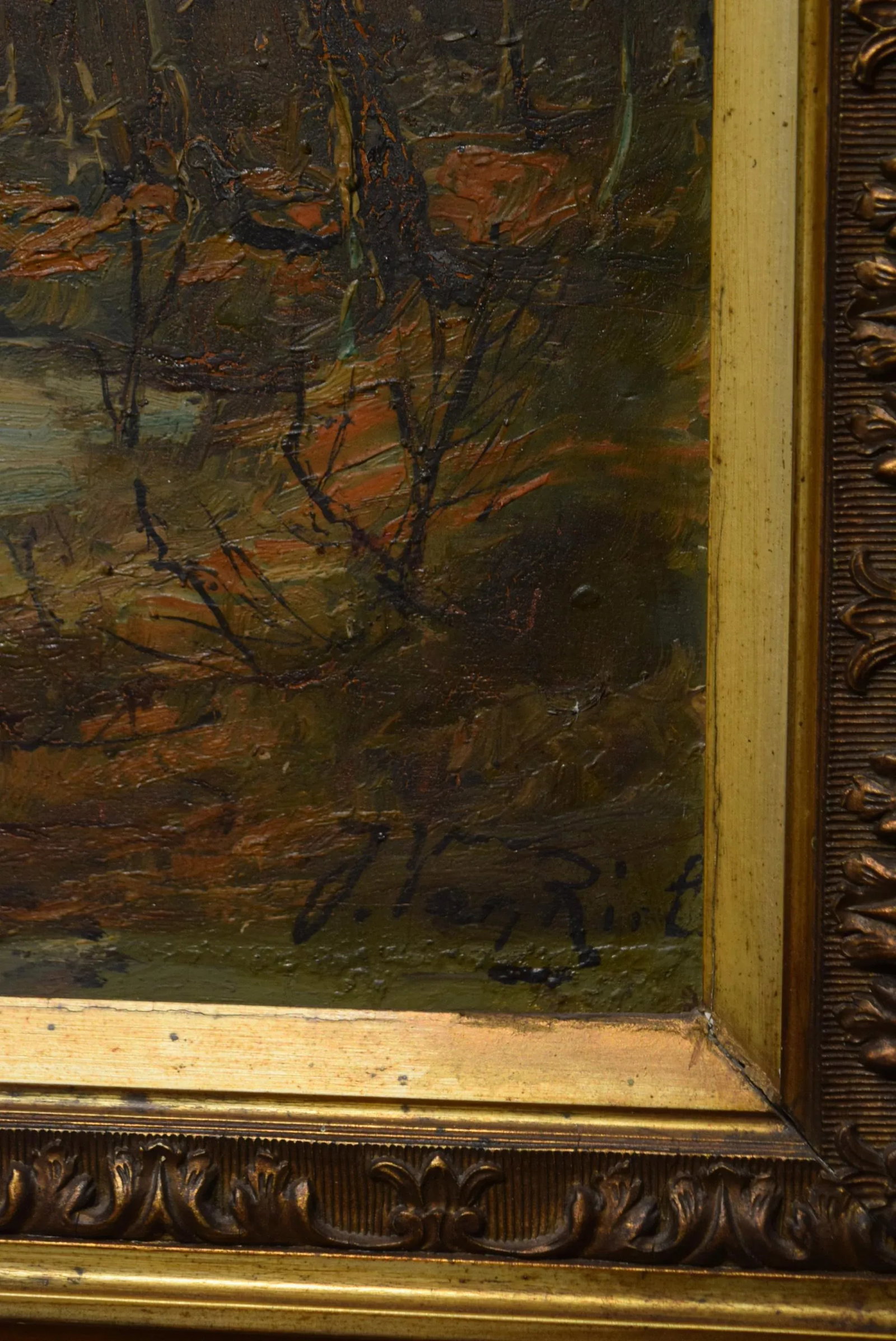 19th-Century Oil Painting Signed J. Van Rirt - 3
