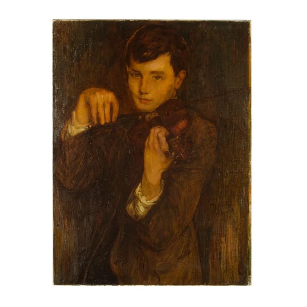 Early 20th Century Portrait of a Young Musician Oil Painting by Leonard Watts - 11
