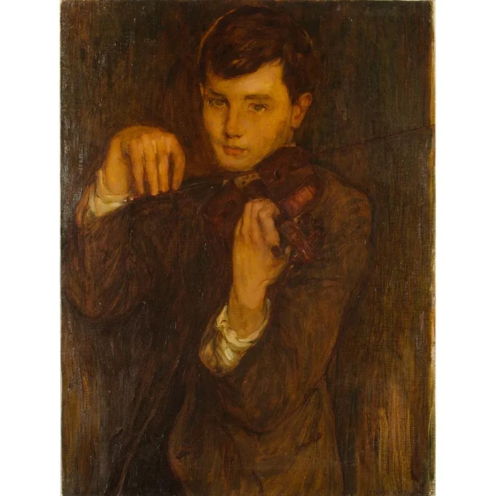 Early 20th Century Portrait of a Young Musician Oil Painting by Leonard Watts - 3