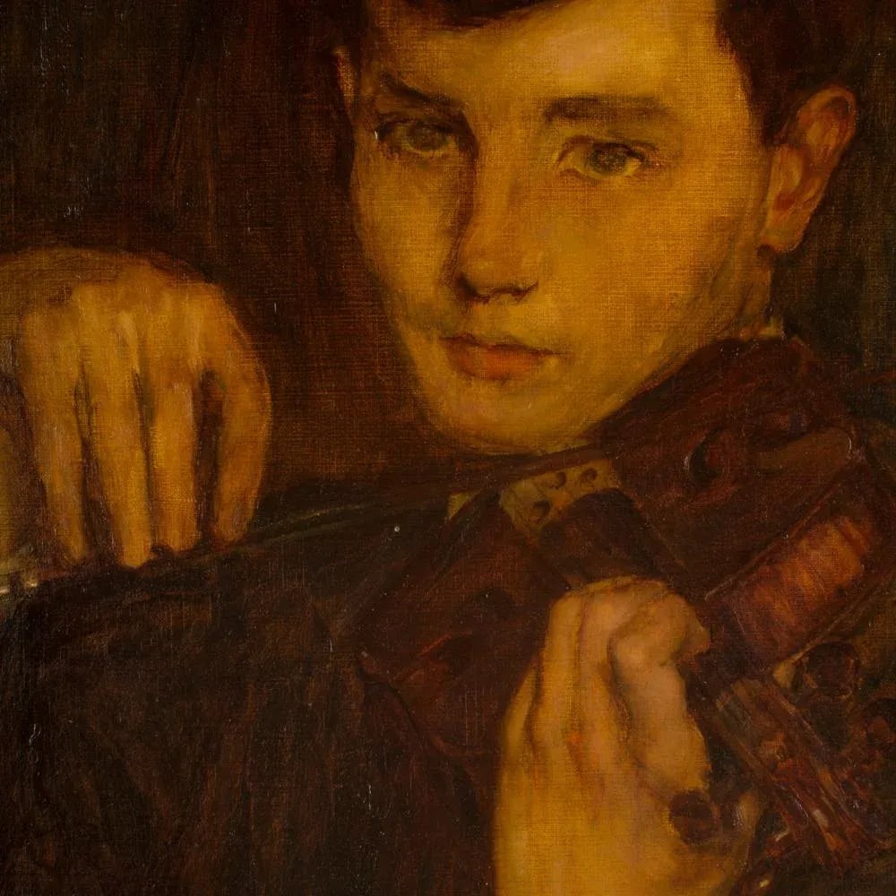 Early 20th Century Portrait of a Young Musician Oil Painting by Leonard Watts - 5