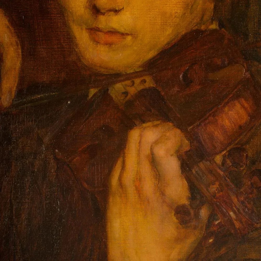 Early 20th Century Portrait of a Young Musician Oil Painting by Leonard Watts - 7