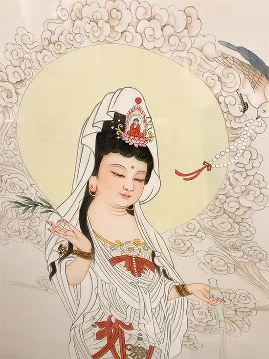 Mid 20th Century "Quan Yin" Asian Figurative Painting, Framed - 2