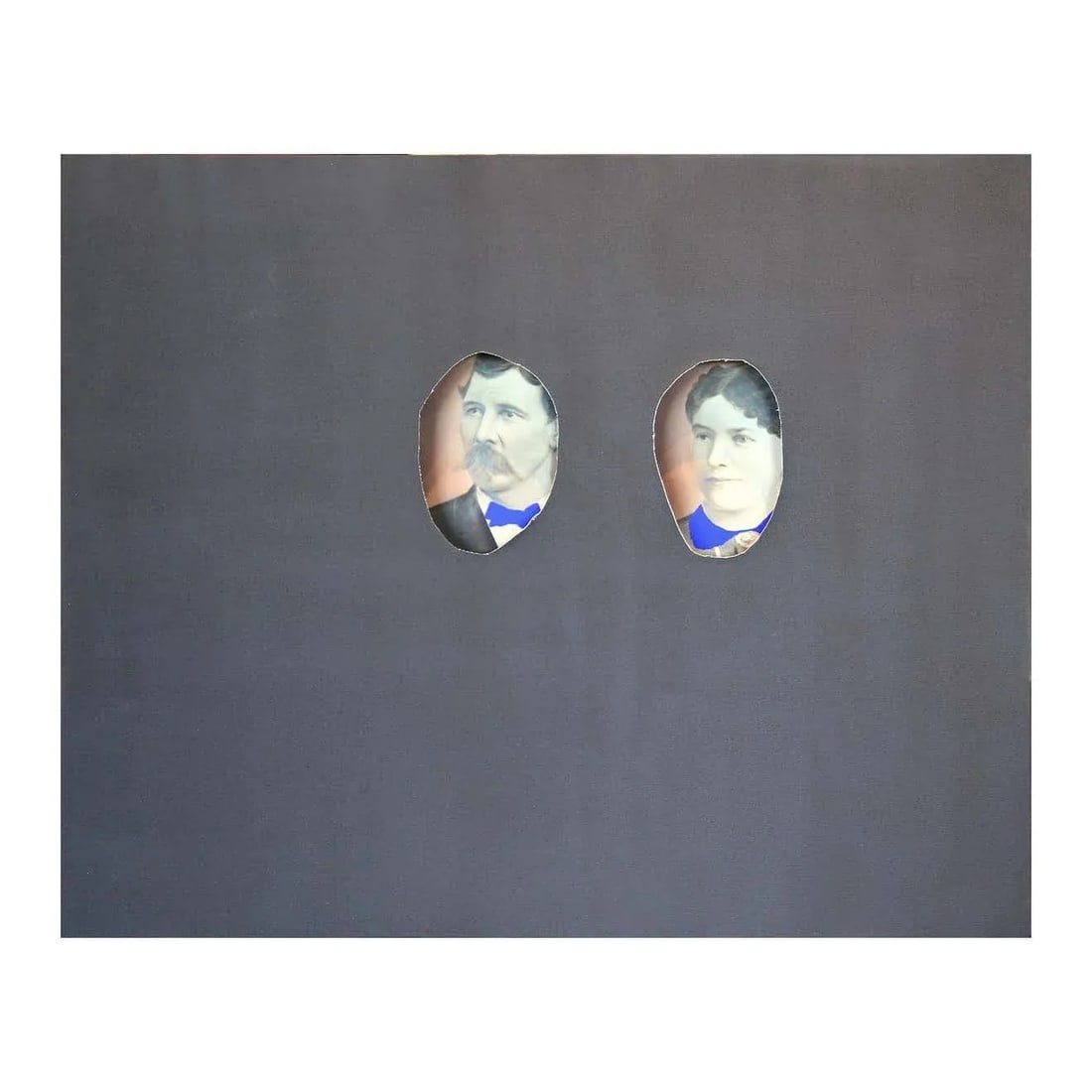 Matthew Reeves Black Canvas Wrapped Portrait of a Couple With Painted Bright Blue Collars 2020 - 9