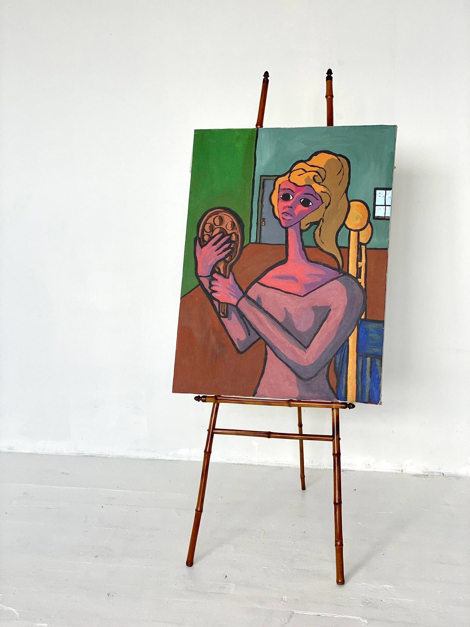 Vintage Surrealist Portrait Painting Signed Brian Gold, Circa 1970 - 2