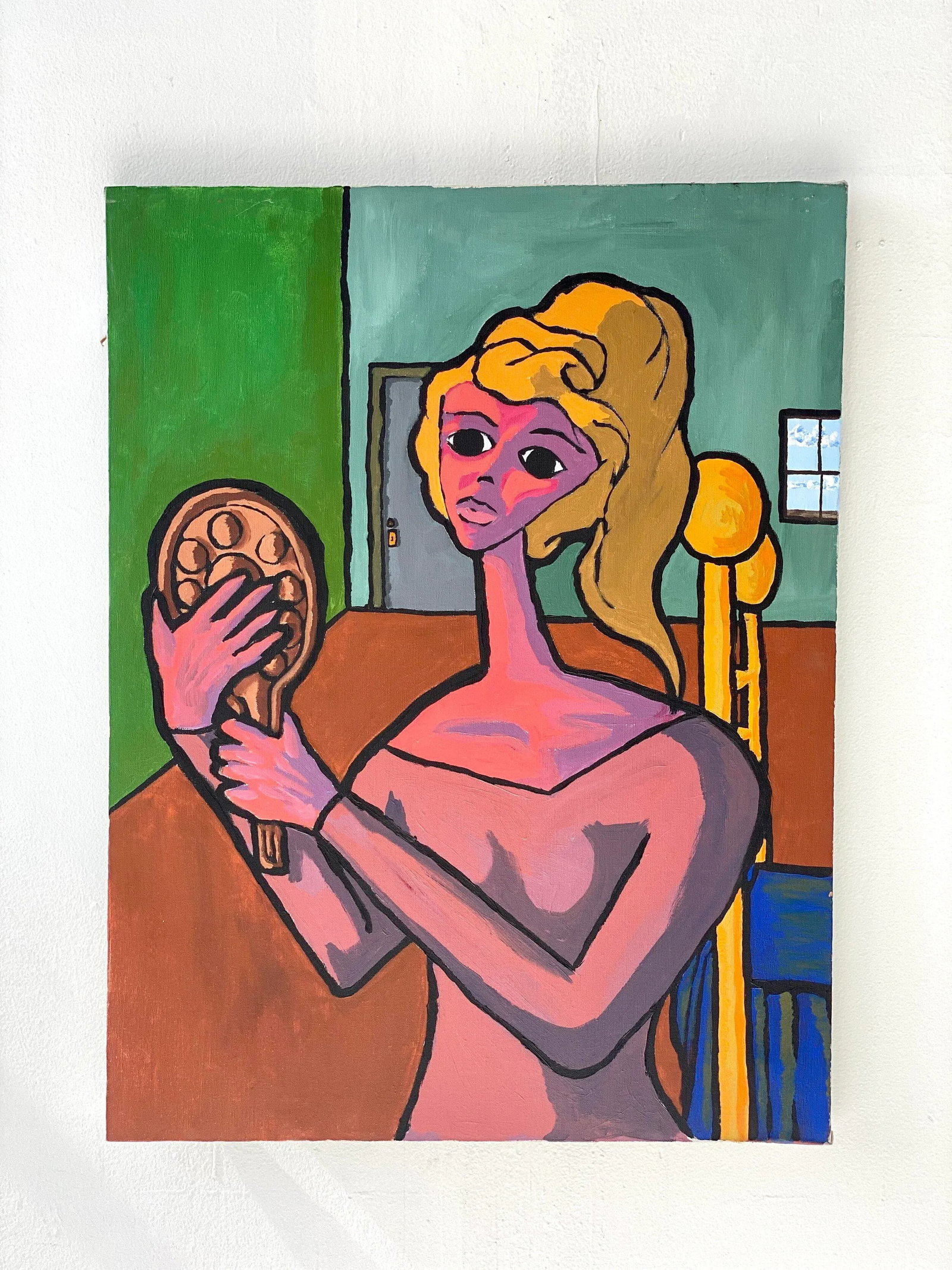 Vintage Surrealist Portrait Painting Signed Brian Gold, Circa 1970 - 4