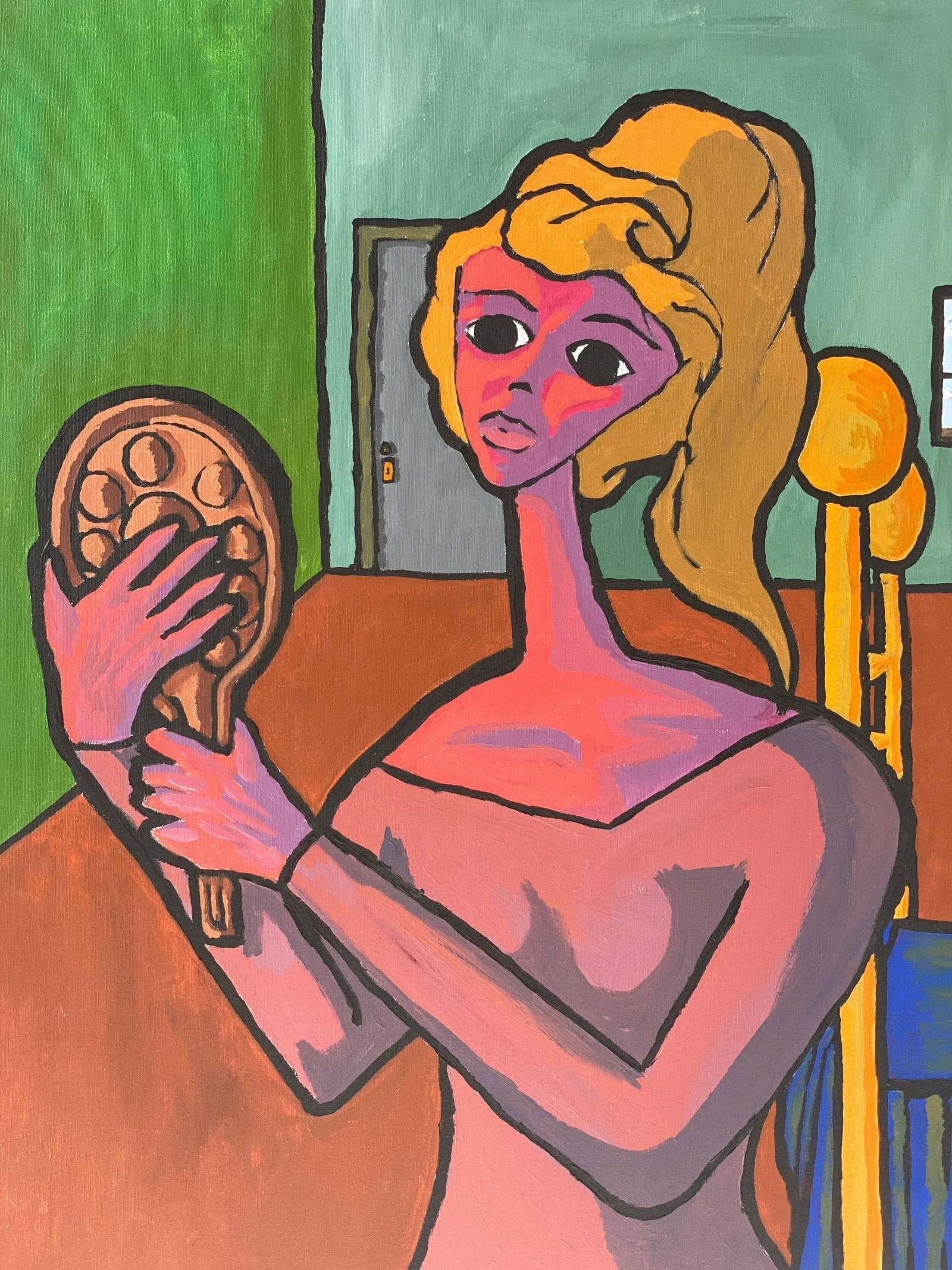 Vintage Surrealist Portrait Painting Signed Brian Gold, Circa 1970 - 5