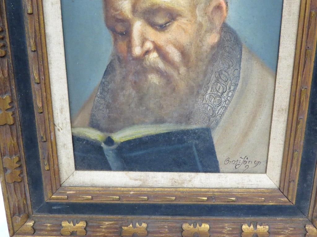 Mid-Century Signed Erling Jorgensen Oil Painting - "Rabbi in Study" Fine Judaica - 3