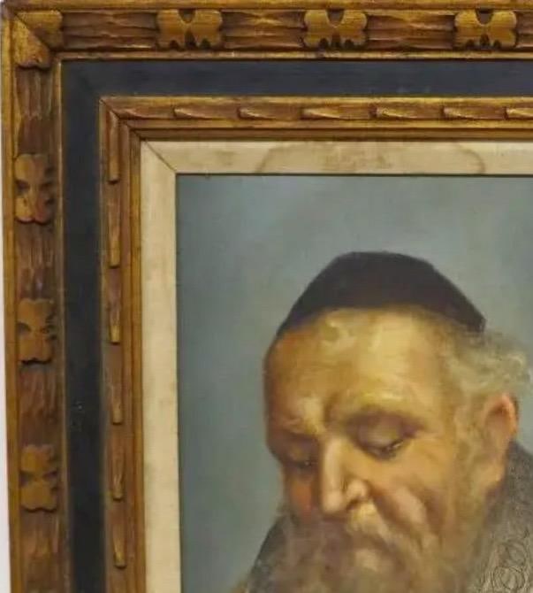 Mid-Century Signed Erling Jorgensen Oil Painting - "Rabbi in Study" Fine Judaica - 4