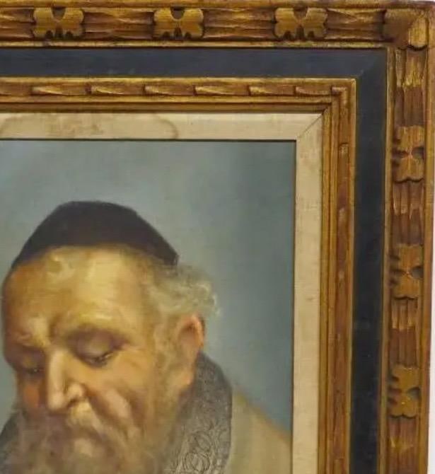Mid-Century Signed Erling Jorgensen Oil Painting - "Rabbi in Study" Fine Judaica - 5