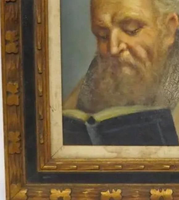 Mid-Century Signed Erling Jorgensen Oil Painting - "Rabbi in Study" Fine Judaica - 6