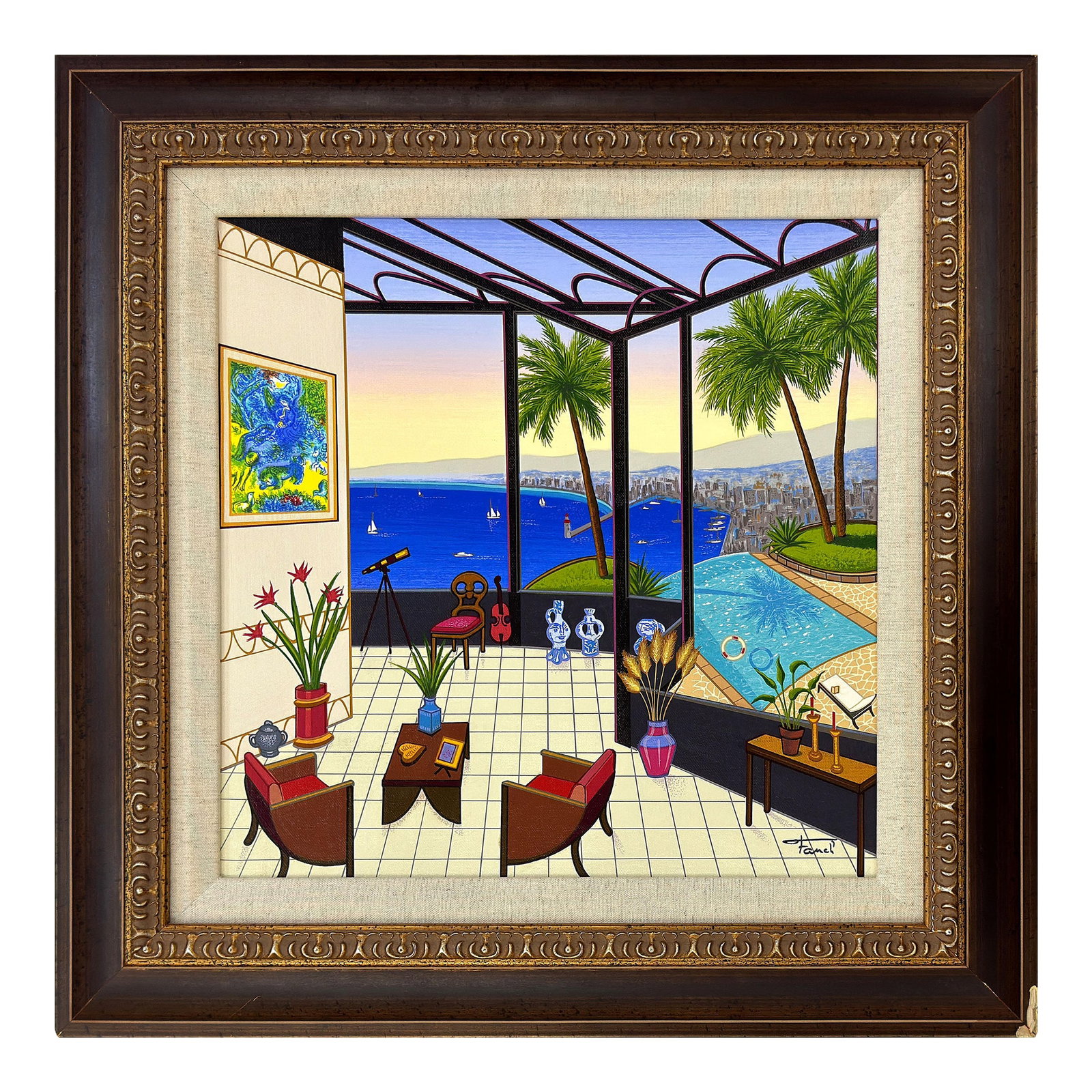 Fanch Ledan, Interior With Marc Chagall (Hand Signed Serigraph on Canvas) (1 of 3)