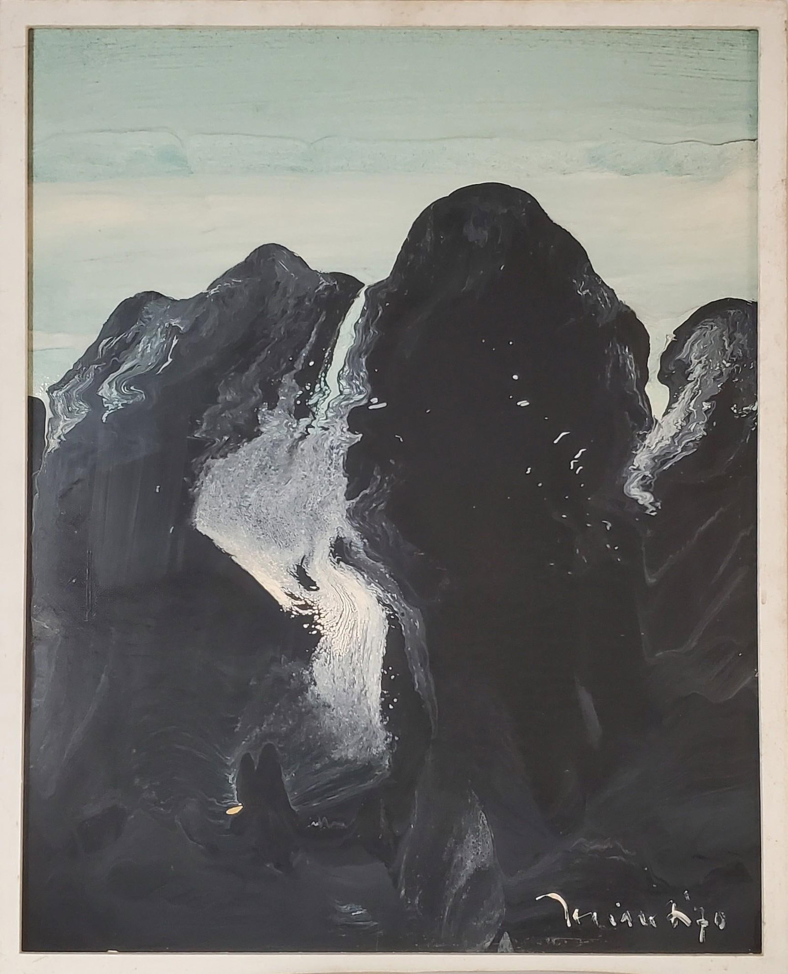1970s Craggy Mountains at Night, a Pair of Abstract Paintings Signed byHarry Jelinek (1905-1986) - 7