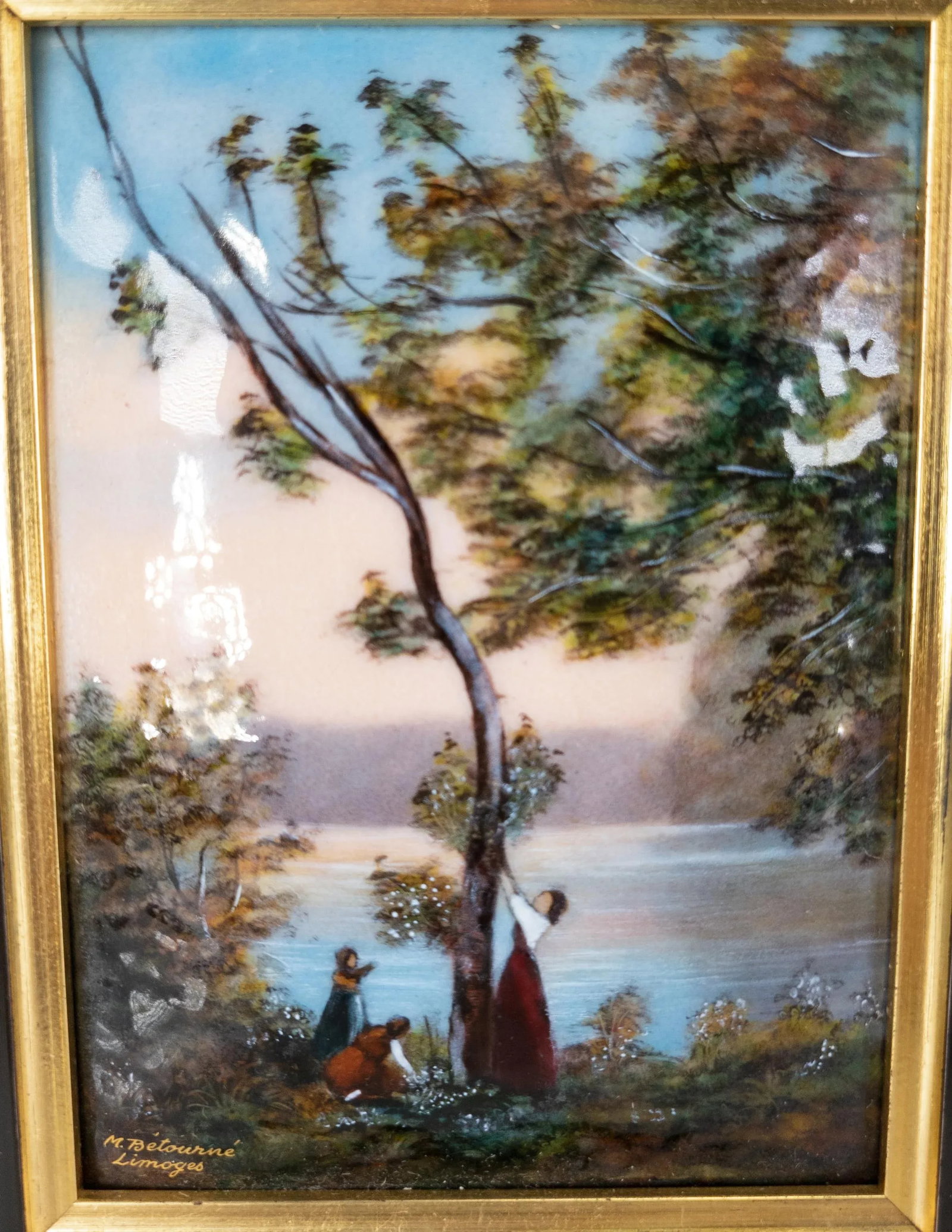 French Limoges Enamel Copper Plaque Signed Betourne - 3