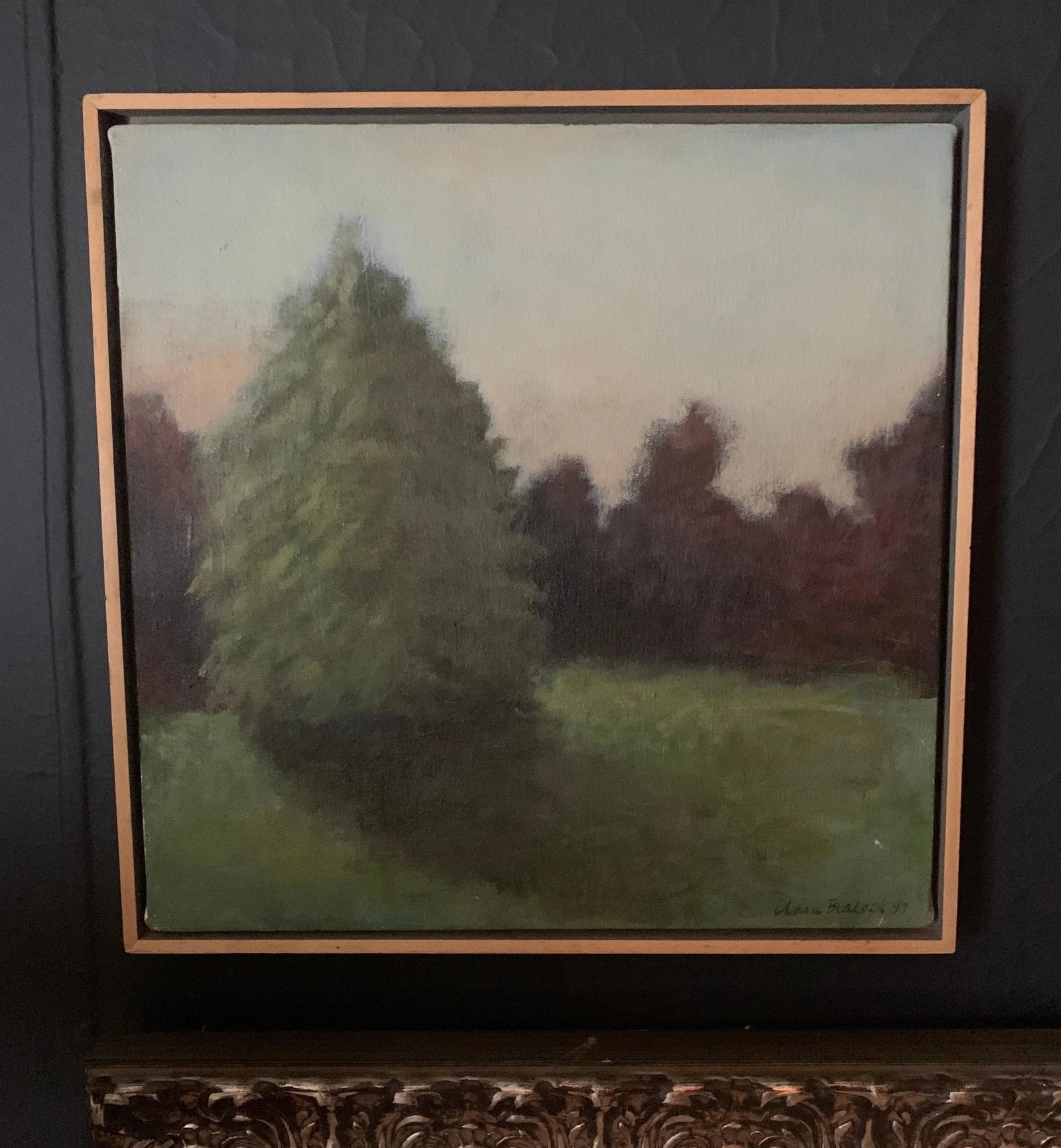 Signed Acrylic on Canvas Landscape Painting of Trees and Shadow in Wood Frame - 2
