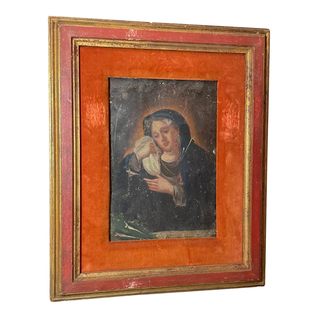 Antique 18th Century Mexican Retablo Saint Mary Icon Religious Painting Tin: Delve into the rich tapestry of Mexican heritage with this antique 18th century Retablo Virgin Mary Icon. A true testament to the artistry of the period, this religious painting, meticulously crafted 