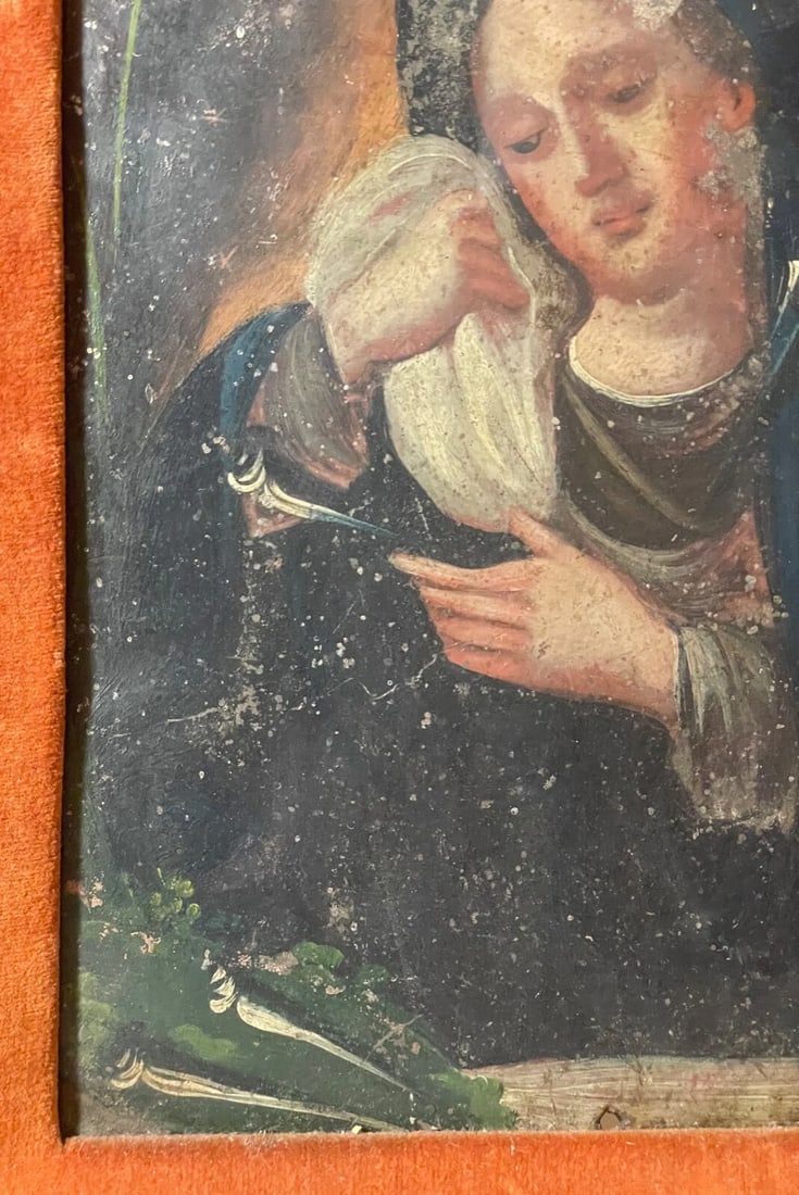 Antique 18th Century Mexican Retablo Saint Mary Icon Religious Painting Tin - 5