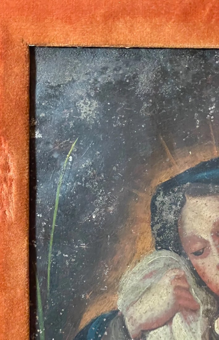 Antique 18th Century Mexican Retablo Saint Mary Icon Religious Painting Tin - 8