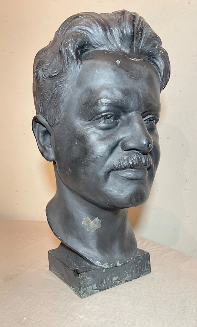 Large 1925 Antique Nj Medical Doctor Jacob Polevski Bronze Statue Bust Sculpture - 2