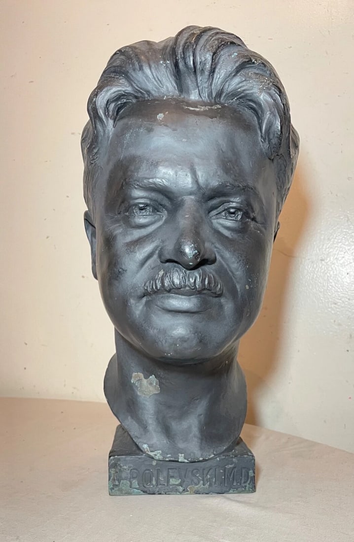 Large 1925 Antique Nj Medical Doctor Jacob Polevski Bronze Statue Bust Sculpture - 4