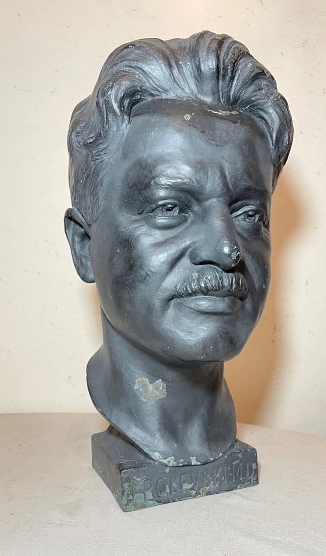 Large 1925 Antique Nj Medical Doctor Jacob Polevski Bronze Statue Bust Sculpture - 5