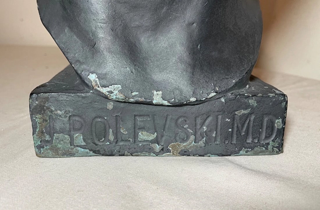 Large 1925 Antique Nj Medical Doctor Jacob Polevski Bronze Statue Bust Sculpture - 7