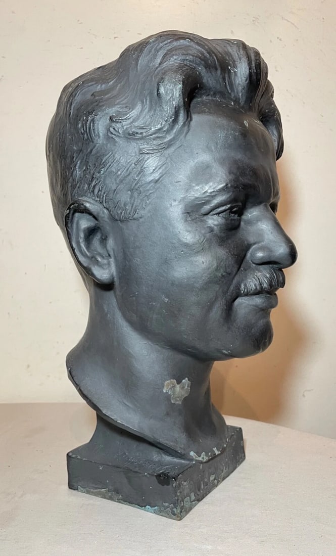 Large 1925 Antique Nj Medical Doctor Jacob Polevski Bronze Statue Bust Sculpture - 8
