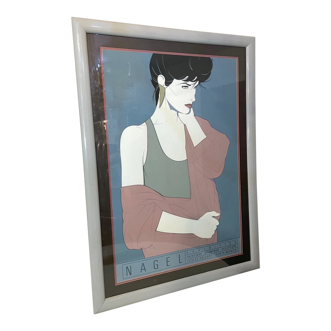 1980s Huge Original Patrick Nagel Gallery Limited Edition Silkscreen Print Serigraph: Up for sale is a wonderful vintage original Patrick Nagel serigraph silkscreen 11th street gallery show exhibition print. The limited edition 1986 print depicts a gorgeous lady in Nagel's beautiful