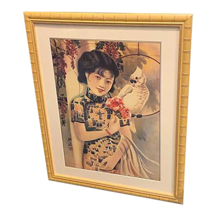 " Shanghai Lady" Figurative Chinese Fashion Print, Framed: Asian Art "1920s Shanghai Lady" with Frame. It is a photo printed on the rice paper with an elegant frame. This print produced in 1920s. No maker marked. Condition: Imperfections: No Imperfections