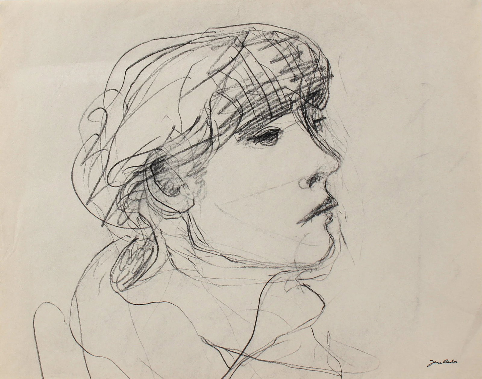 Loose Sketch of a Girl 20th Century Charcoal - 3