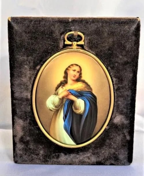Early 20th Century Miniature Madonna Porcelain Plaque, Framed - 4