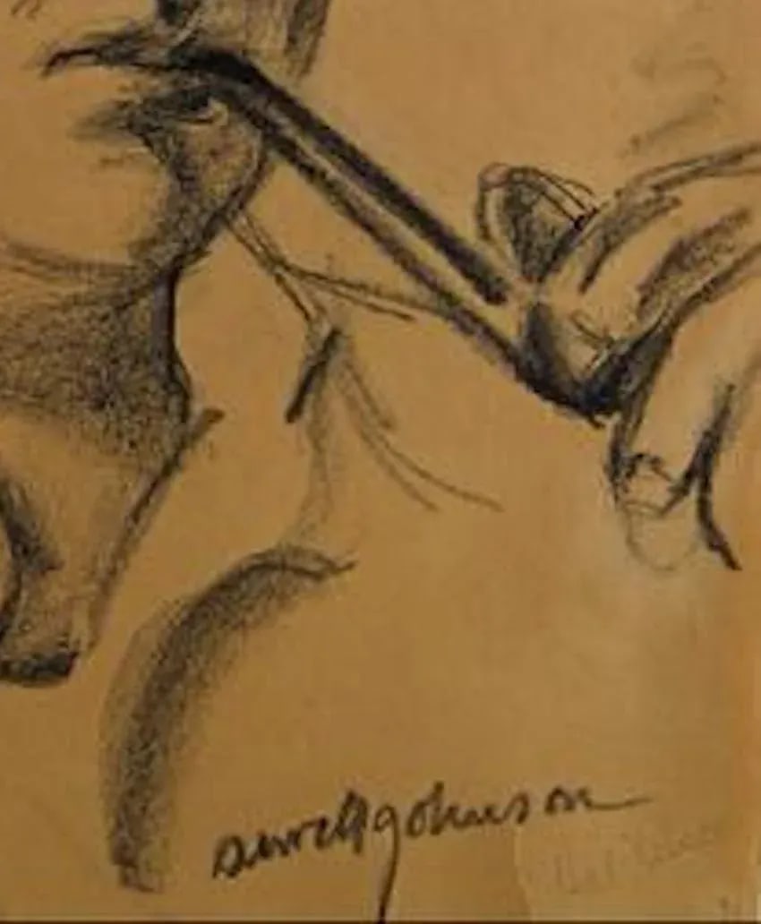 "Hal Nelson" 1930-50s Charcoal Man Cigar Smoking Portrait Drawing - 2