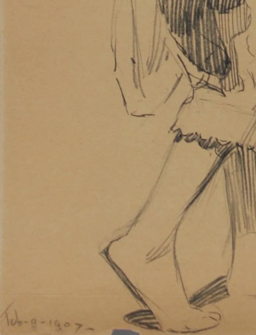 Female Figure in Paris 1907 Graphite Drawing - 2